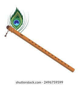 flute with peacock feathers isolated