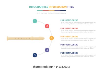 flute plastic infographic template concept with five points list and various color with clean modern white background - vector