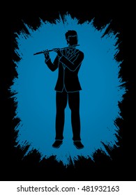 Flute player designed on grunge frame background graphic vector.