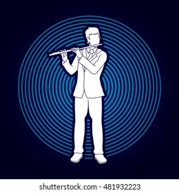 Flute player designed on light circle background graphic vector.