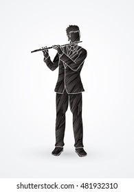 Flute player designed using black grunge brush graphic vector.