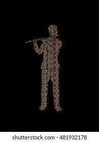 Flute player designed using colorful mosaic pattern graphic vector.