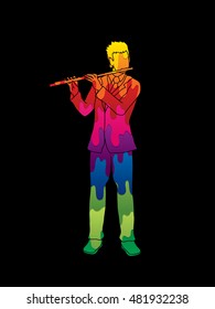 Flute player designed using melt colors graphic vector.