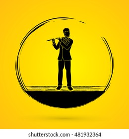 Flute player graphic vector.