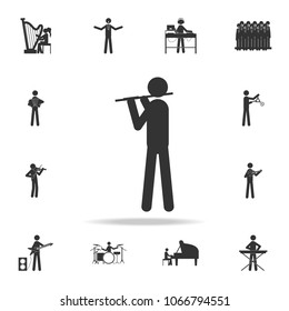 Flute player icon. Detailed set of music icons. Premium quality graphic design. One of the collection icons for websites web design mobile app on white background