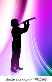 Flute-Player auf abstraktem Farbhintergrund - Original-Vektorgrafik