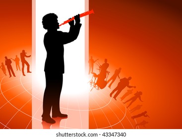 Flute Player on Red background Original Vector Illustration