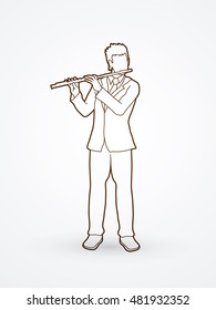 Flute player outline graphic vector.