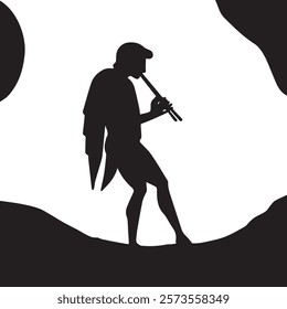 Flute Player Silhouette - Minimalist Black and White Illustration