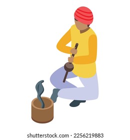 Flute snake charmer icon isometric vector. Music care. Dance india