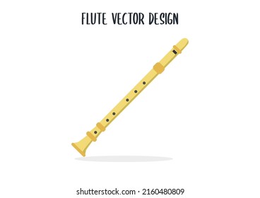 Flute vector design. Wooden flute flat style vector illustration isolated on white background. Musical instrument. Classical musical instruments concept. Flute clipart