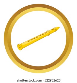 Flute vector icon in golden circle, cartoon style isolated on white background