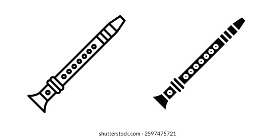 Flute vector icon set black filled and outlined style.