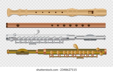 Flute vector illustration, saxophone, realistic design, transparent background, template ready. Eps 10