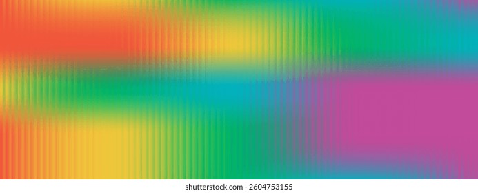 Fluted glass backdrop with vertical ribbed texture in iridescent colors. Polycarbonate surface, bottle glass. Blurred wavy effect for doors, windows and roofs. Vector background