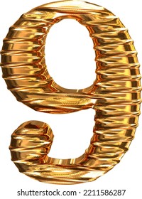 Fluted gold horizontally 3d number 9
