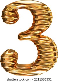 Fluted gold horizontally 3d number 3