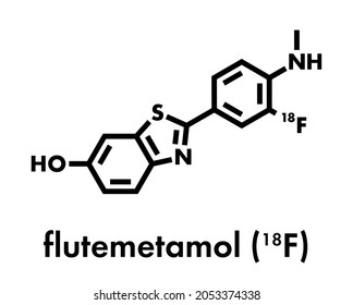 Molécula trazadora de PET (18F) de flutemetamol. Se usa para diagnosticar la enfermedad de Alzheimer. Fórmula esquelética.