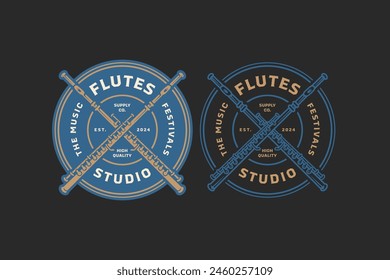 flutes music instrument badge logo vector for music festival, studio and entertainment