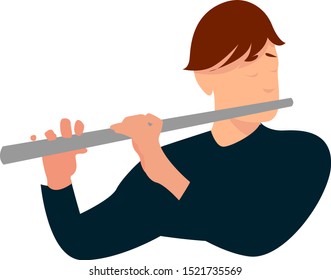 Flutist, illustration, vector on white background.