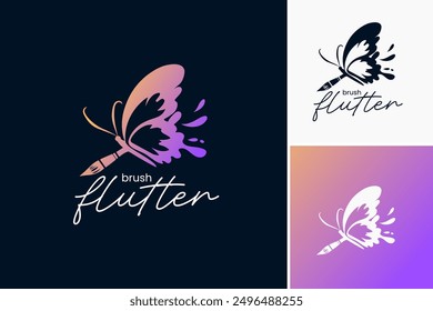 Flutter Brush Butterfly Logo Design Template: Evokes grace and creativity, perfect for art studios or beauty salons. Layered EPS Vector