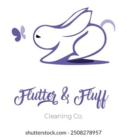 Flutter and Fluff Cleaning Co. Um design de logotipo que combina o encanto de um coelho e borboleta com um toque de elegância. Perfeito para um serviço de limpeza que valoriza alegria e profissionalismo.