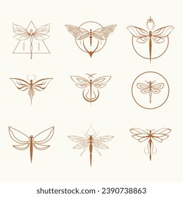 Flutter into enchantment with our vector set of dragonfly icons. Delicate yet vibrant, these symbols of change add a touch of whimsy to your designs.