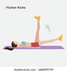 Flutter kicks, Exercise workout, Vector illustraion