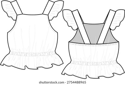 flutter sleeve tank top with peplum flat sketch