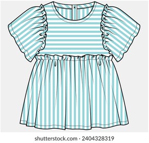 FLUTTER SLEEVES TOP WITH EMPIRE CUT DETAIL DESIGNED FOR TEEN AND KID GIRLS IN VECTOR ILLUSTRATION FILE