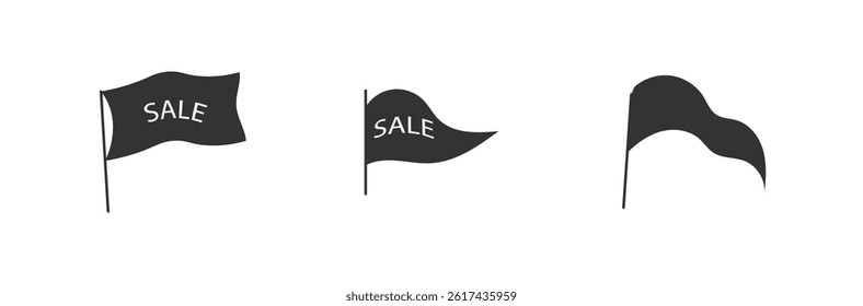 Flutter waving banner with red flagpole and small pennant icon for travel site gps navigation map design white black marker location symbol set event note finish background place website


