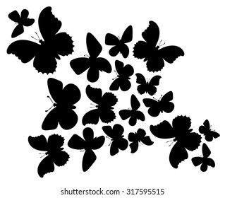 Fluttering black butterfly on a white background