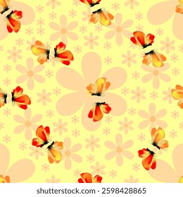 Fluttering of bright butterflies among flowers