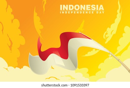 FLUTTERING FLAG FROM BELLOW WITH DUSK SKY BACKGROUND