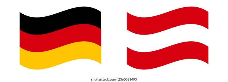 Fluttering German and Austrian flags icon set. Vector.