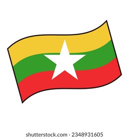 Fluttering Myanmar flag icon. Vector.