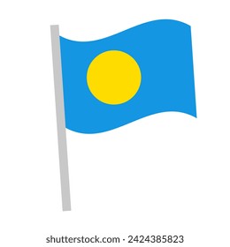 Fluttering Palau flag and pole icon. Vector.