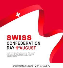 The fluttering red ribbon of the Swiss flag. Swiss Confederation Day - 1August. National holiday. Vector illustration on a white background.