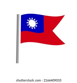 Bandera taiwanesa ondulante con palo. Vector.