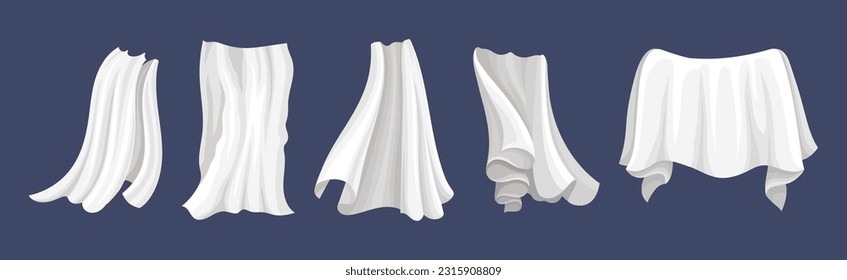 Fluttering White Cloth or Fabric Isolated on Blue Background Vector Set