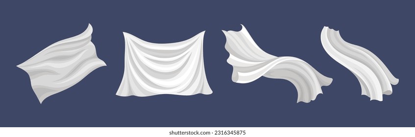 Fluttering White Cloth or Fabric Isolated on Blue Background Vector Set