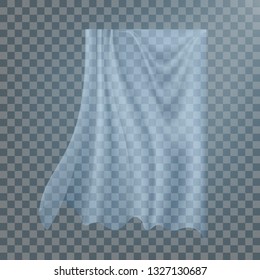 Fluttering White Cloth Vector. Billowing Clear Curly Curtain Transparent White Cloth. Realistic Clear Material Illustration
