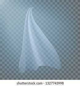 Vetor De Pano Branco Flutuante. Fluttering seda de tecido curvo. Decoração de casa de janela. Ilustração Realista de Material Claro