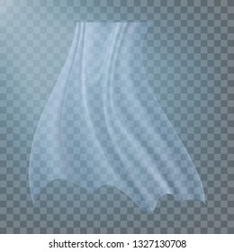 Fluttering White Cloth Vector. Viel Silk. Fabric Curtain. Clear Drape. Realistic Clear Material Illustration