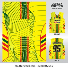 Fluttering yellow streaks pattern design, illustration, textile background for sports t-shirt, football jersey shirt mockup for football club. consistent front view