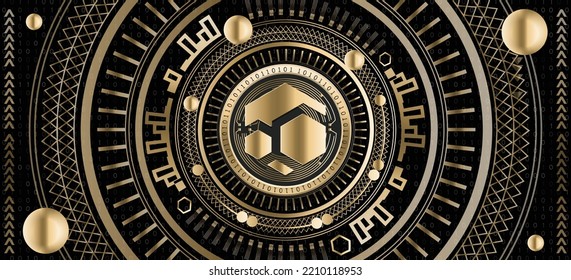 Flux (FLUX) crypto coin luxury golden ornamental vector background illustration