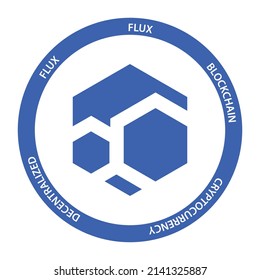 Flux FLUX crypto currency coin vector symbol token template. Block chain concept virtual money template. Stickers and labels isolated in white background. 
