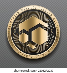 Flux (FLUX) cryptocurrency golden coin isolated in transparent background. Virtual currency token symbol vector illustration based on cryptography and block chain technology.