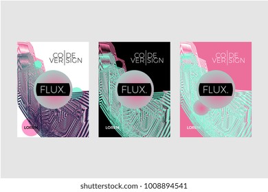 Flux design poster set. Colorful modern art Memphis 90s color style.