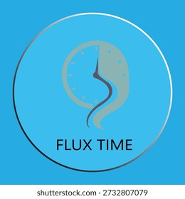 "Flux Time Concept: Melting Clock Icon on Blue Background with Silver Circle Frame